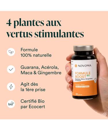 NOVOMA Organic Boost Formula Energy Boost Supplement With Guarana Acerola Maca & Ginger Rich in Caffeine and Natural Vitamin C 90 Vegan Capsules Made in France - Buy Online on GoSupps.com