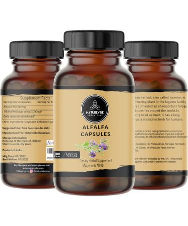 Naturevibe Botanicals Alfalfa Capsules - 180 Veg Capsules | 1000mg/Serving | Pure Herb Powder - Buy Online on GoSupps.com