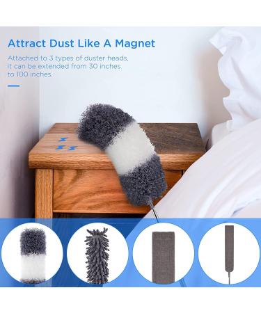 Retractable Microfiber Gap Dust Cleaner | Extendable 30''-100'' Pole | Bendable Feather Duster Kit for High Ceiling Fan, Furniture, Car - Reusable and Efficient - Buy Online on GoSupps.com