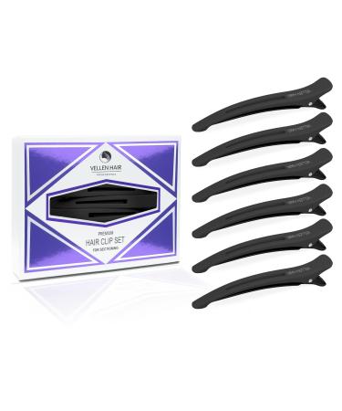 Vellen Hair Clips 6 Pack for Sectioning and Styling Hair Clip for professional styling Non Slip Hair Clips with Silicone Band Large Rubber Hair Styling Clips for Women (Black)