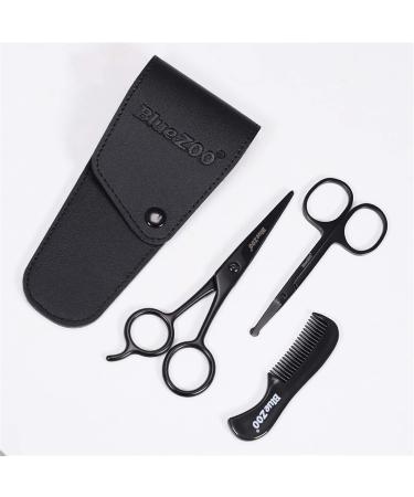 Beard Scissors/Nose Scissors/Mustache Comb Multi Functions Grooming Kit Gift Set Beard Trim Scissor Kit Trimming Nasal Hair for Men with Storage Bag (Black) - Buy Online on GoSupps.com