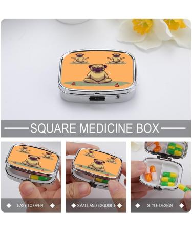 Pill Box Yoga Pug Print - 2 Compartment Portable Pill Organizer | Decorative Metal Medicine Case for Pocket or Purse - Ideal for Travel - Buy Online on GoSupps.com