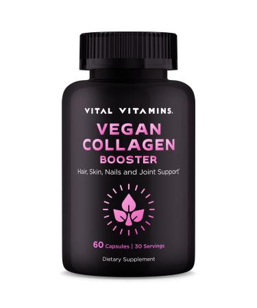 Vital Vitamins Vegan Collagen Booster – w/Hyaluronic Acid – Supports Hair Skin Nails & Joints – Vegan Blend w/ 30+ Plant-Based Ingredients – Collagen Supplements for Women & Men – 60 Capsules