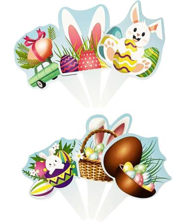 TSJ 24 PCS Easter Cupcake Toppers Bunny Ear Easter Eggs Cupcake Decorations Rabbit Cake Toppers Cake Decor for Easter Theme Baby Shower Party Supplies A-24pcs - Buy Online on GoSupps.com