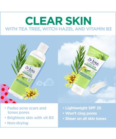 St. Ives Clear Skin Lotion SPF 25 - 3-in-1 Acne Prone Face Moisturizer - Tea Tree & Witch Hazel - 3 Fl Oz - Buy Online on GoSupps.com
