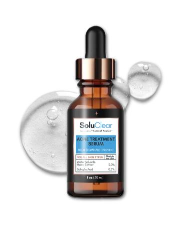 SoluClear Acne Treatment Serum | 0.5% Salicylic Acid & 2.0% Water Soluble Hemp Extract | Acne Skin Care Solution Reduces Blemishes & Controls Oil for Acne-Prone Skin | For Women & Men | 1 Fl Oz
