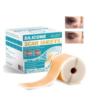 Silicone Scar Sheets (1.6 x 120 Inch) Silicone Scar Tape Professional Silicone Scar Strips for Surgery Scars C-Section Burn Acne and Keloid Soft Reusable and Painless