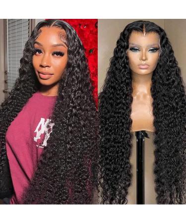 Karbalu 13x4 HD Transparent Deep Wave Lace Front Wigs Human Hair Wigs For Women 180% Density Glueless Brazilian Deep Curly Lace Front Wig Human Hair Wet and Wavy Wigs Pre Plucked (22 inch)