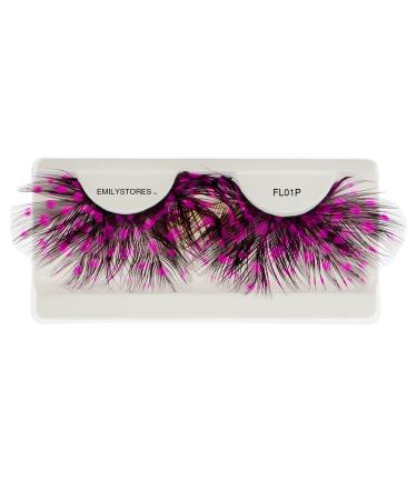 EMILYSTORES Pink Dots Faux-Feather False Eyelashes Halloween Colorful Eye lashes Extension For Beetlejuice Costume Cosplay Show Looking Masquerade Party Eyelashes 1 Pair
