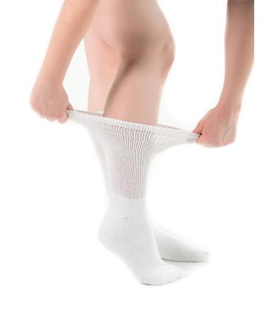 Comfort Finds Diabetic Crew Socks Size 10-13 Breathable Cotton Socks Loose Fitting Sock Non Binding Top Design Improve Foot Circulation Painful Swollen Feet Relief (White 12 Pairs)