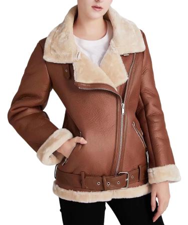 Shop Hanxiulin Oversized Warm Plush Fleece Jacket for Women - Windproof & Thick Bomber Coat in Brown XL - Buy Online on GoSupps.com