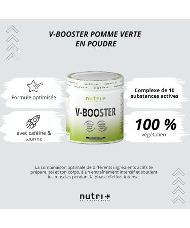 Nutri+ V-Booster Vegan - 400g Green Apple Powder - High Dosed Pre Workout Drink - Caffeine Citrulline Arginine Beta Alanine Betaine - Green Apple Fitness Booster - Buy Online on GoSupps.com