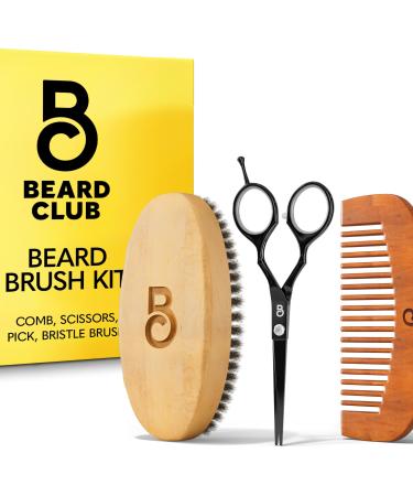 The Beard Club Beard Brush Beard Comb and Scissors - Beard Kit for Men Grooming and Care for Beards and Mustaches - Gift Set Beard Brush Kit