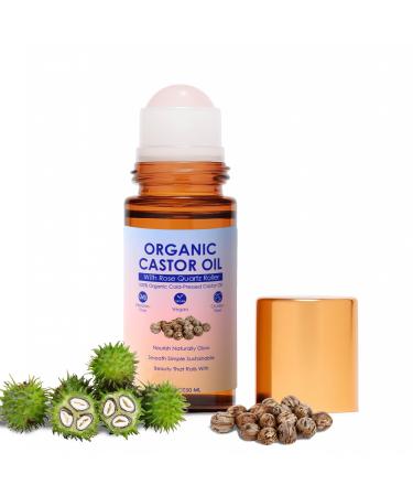ipxkwll Organic Castor Oil with Rose Quartz Roller 100% Pure Cold-Pressed & Unrefined - For Hair Growth Eyelashes Eyebrows & Skin (1)