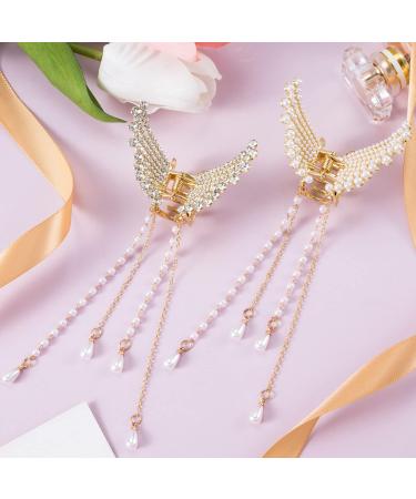 ANCIRS 2 Pack Pearl Long Tassel Hair Claw Clips for Women - Rhinestone Butterfly Hair Barrettes for Girls - Buy Online on GoSupps.com