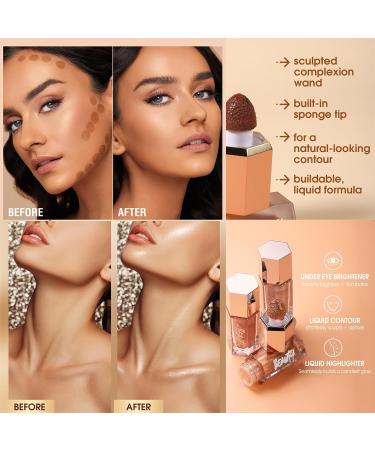 3PCS Liquid Contour & Liquid Highlighter & Liquid Blush Set - Long Lasting Smooth Lightweight Cream Blusher Highlighters Contouring Bronzer - Built-in Sponge Tip Face Makeup Set Gift A Set - Buy Online on GoSupps.com