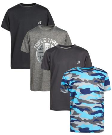Pro Athlete Boys Athletic T-Shirt  4 Pack Active Performance Dry-Fit Sports Tee (8-16) Camo/Charcoal/Black/Grey 8