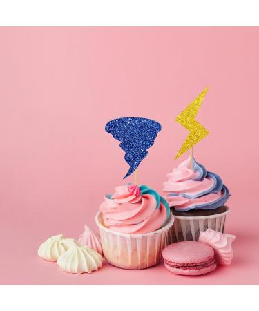 24pcs Tornado Cupcake Toppers Lightning Cupcake Toppers Colorful Glitter Weather Cake Decoration for Baby Shower Tornado Themed Birthday Party Supplies - Buy Online on GoSupps.com
