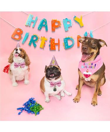 NITAIUN 4 Pcs Dog Birthday Hat Dog Birthday Party Bandana Puppy Dog Birthday Outfit with Bow Tie Collar and Number Dog Cat Costumes for Pet Birthday Decorations Party Decoration Set (Pink) - Buy Online on GoSupps.com