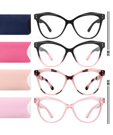 Gaoye 4 Pack Cat Eye Reading Glasses for Women Men - Stylish Magnifying Blue Light Readers Anti Glare/UV Ray (B-4Color Mix 2.00 multiplier_x) A-4 Color Mix 2.0 x