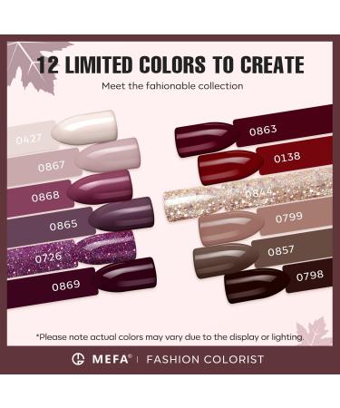 MEFA Gel Nail Polish Set - 12 Colors Including Burgundy Red Champagne Gold Glitter & Dark Purple - Perfect DIY Manicure Gift for Women & Girls - Buy Online on GoSupps.com