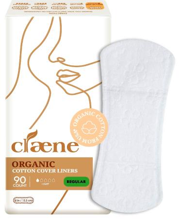 Claene Organic Cotton Panty Liners, Unscented,Thin, Cruelty-Free, Daily, Breathable, Light Incontinence, Natural Pantyliners, Vegan, Menstrual Pads for Women (Regular, 90P) Regular 90P
