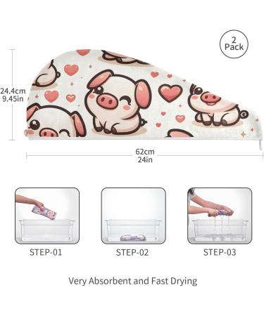 Buy Cute Pig Hair Towel 2 Pack - Super Absorbent Quick Dry Hair Turbans for Women & Girls | International Shipping - Buy Online on GoSupps.com