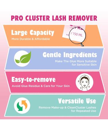 Lash Glue Remover for Lash Clusters - 150ML Adhesive Remover 3 Eco Cleansing Pads & Eyelash Brush - Gentle & Quick DIY Lash Extension Removal - Buy Online on GoSupps.com