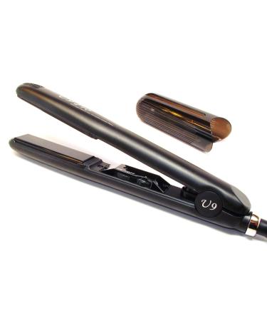 U9 Professional 1 Inch 450F Adjustable Temperature Ionic Tourmaline Ceramic Plate Dual Voltage Super Smooth Round Barrel Hair Straightener Flat Iron Instant Heat with Safety Heat Resistant Protector Super Smooth Tourmaline Plates Black
