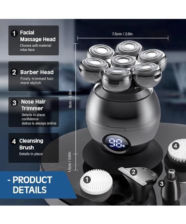 Hyadry 5-in-1 Electric Head Shaver for Men - IPX6 Waterproof Bald Razor with 7 Rotating Heads Beard & Nose Hair Trimmer LED Display - Buy Online on GoSupps.com