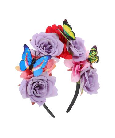 minkissy Flower Butterfly Headdress Headband Butterfly Accessories for Women Butterfly Fascinator Prom Headpiece Floral Headpiece Butterfly Headpiece Flower Headpiece Fabric Purple