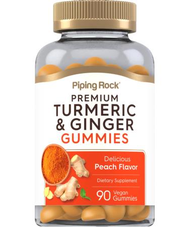 Piping Rock Turmeric and Ginger Gummies | 90 Count | Peach Flavor | Vegan Formula | Non-GMO Gluten Free Supplement