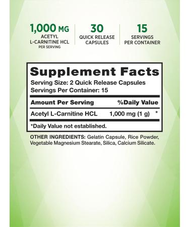 Nature's Truth Acetyl L-Carnitine HCL 1000mg - 30 Capsules | Non-GMO & Gluten-Free ALCAR Supplement - Buy Online on GoSupps.com