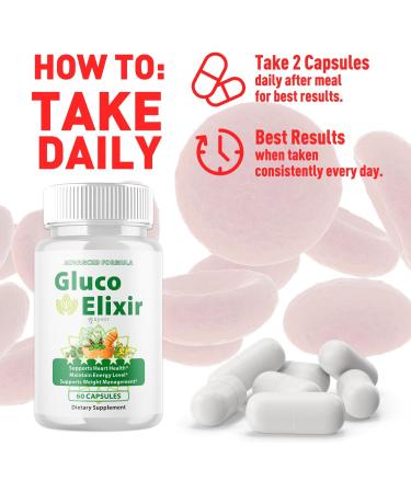 Gluco Elixir Capsules Official GlucoElixir Blood Health Support Pills with All Natural Ingredients Advanced Formula Supplement Pills with Maximum Strength Vitamins for Women & Men (60 Capsules) - Buy Online on GoSupps.com