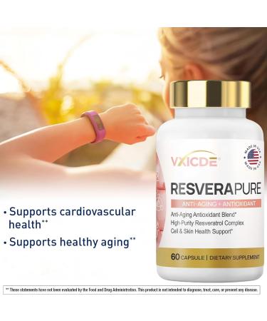 VXICDE Resveratrol Supplement 250mg with Quercetin 100mg | 60 Capsules | Non-GMO & Gluten Free | Potent Complex - Buy Online on GoSupps.com