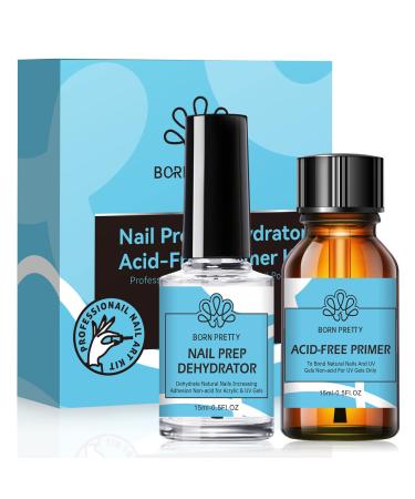 Born Pretty Natural Nail Prep Dehydrate and Bond Primer Acid-Free 15ml Dehydrator for Acrylic and Gel Nail Polish  Non Acid Primer for UV Gels Fast Dry Superior Bonding Agent Gift Box Set Nail Primer
