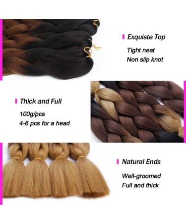 Ali Show 6Pcs Ombre Synthetic Braiding Hair - Jumbo Braids & Mambo Twist Extensions (24inch Black Brown) - International Shipping - Buy Online on GoSupps.com
