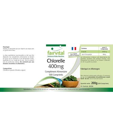 Fairvital Chlorella Tablets 400 mg - 100% Vegan Chlorella Algae Powder - High Dose - 500 Tablets for Optimal Health - Buy Online on GoSupps.com