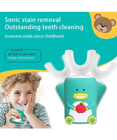 Ultrasonic Rechargeable Kids Electric Toothbrush with 2 Brush Heads | Mouthwash Cup | Smart Timer | IPX7 Waterproof | Toddler Toothbrush for Ages 2-6 | Green - Buy Online on GoSupps.com