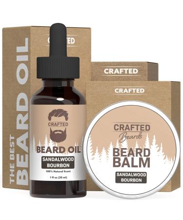 Deluxe Beard Oil and Beard Balm - For a Softer  Smoother  Moisturized Beard - Made with All-Natural and Organic Ingredients - Leave in Conditioner - Beard Care Kit for Men - Sandalwood Bourbon
