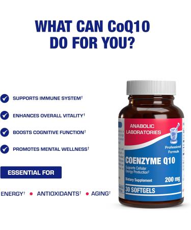 High Absorption CoQ10 200mg Softgels - Clinical Formula Coenzyme Q10 200mg for Skin Heart Energy Antioxidant and Brain Support - Easy to Swallow - Made in The USA in cGMP Facilities - 30 Servings - Buy Online on GoSupps.com