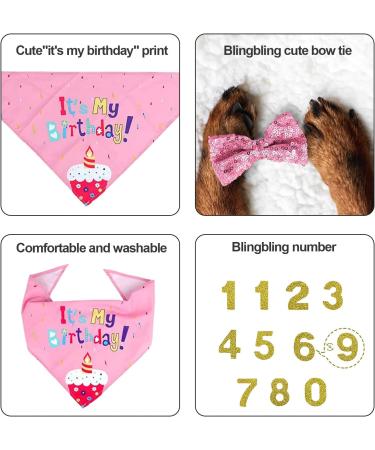 NITAIUN 4 Pcs Dog Birthday Hat Dog Birthday Party Bandana Puppy Dog Birthday Outfit with Bow Tie Collar and Number Dog Cat Costumes for Pet Birthday Decorations Party Decoration Set (Pink) - Buy Online on GoSupps.com