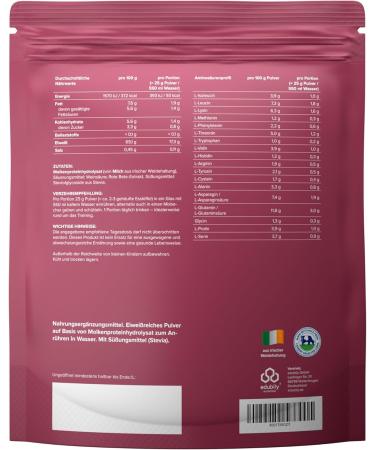 Edubily Nutrition Whey Hydrolysate - Irish Pasture Hydro Whey with Forest Berry Flavor & Stevia | 700g Bag - Best Quality Protein Supplement - Buy Online on GoSupps.com