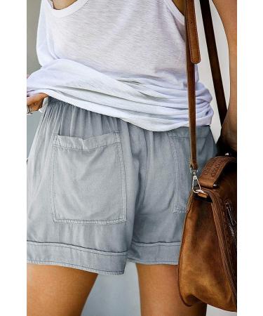 Women's Comfy Drawstring Elastic Waist Shorts | Summer Beach Lightweight Pants with Pockets - Light Blue - Buy Online on GoSupps.com