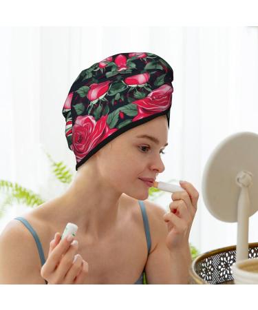 Rose Floral Coral Velvet Hair Drying Cap with Buttons - Anti-Frizz for Curly Long & Thick Hair - Buy Online on GoSupps.com