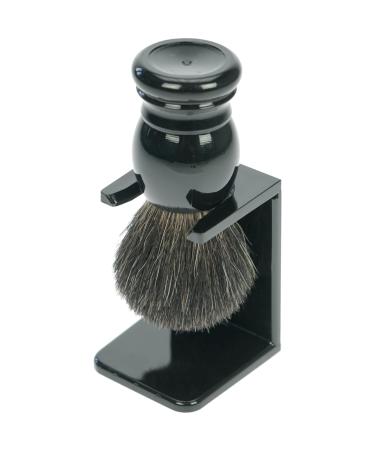 Shaving brush holder plastic black with shaving brush pure badger