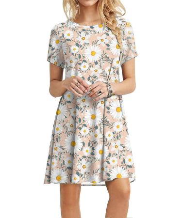 ZSDVBZS Summer Dress 2023 - Casual Loose Short Sleeve T Shirt Dress for Women - Boho Swing Beach Cover Up - Pink - X-Large - Buy Online on GoSupps.com