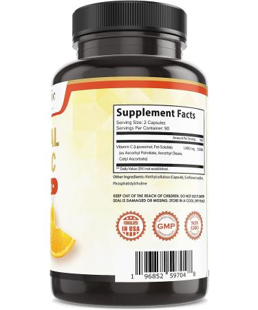 Pure Organic Liposomal Vitamin C Capsules - Non GMO, Soy & Gluten Free - Buy Online on GoSupps.com
