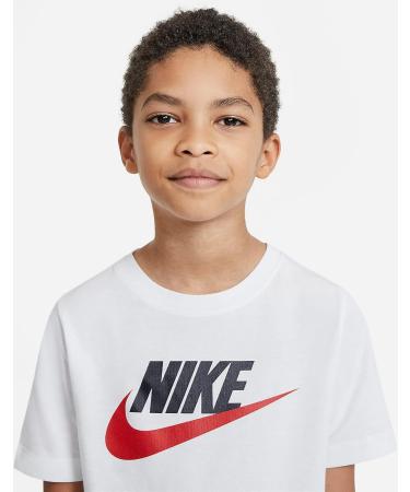 Nike Boys B NSW Tee Futura Icon Td T-Shirt 10-12 Years | White/Obsidian/University Red - Shop Internationally - Buy Online on GoSupps.com