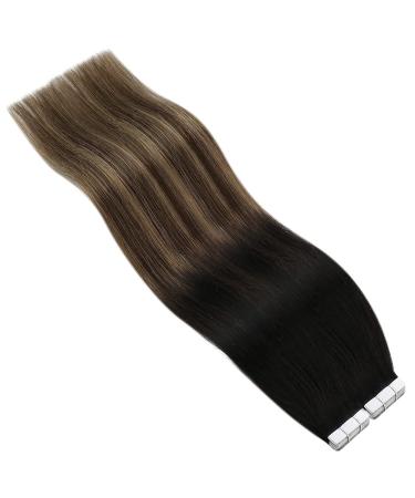 YoungSee 12 Ombre Tape in Human Hair Extensions - Natural Black to Dark Brown with Blonde - Remy Seamless Tape ins for Short Hair - 30g 20pcs - Pack of 1 - Buy Online on GoSupps.com